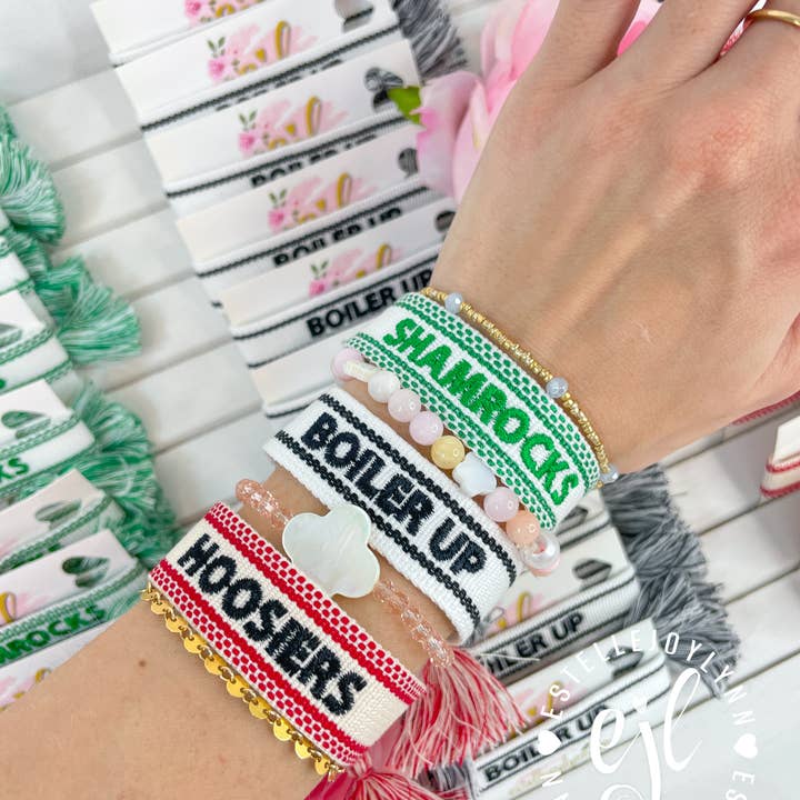 EstelleJoyLynn, LLC - Wholesale Woven/Braided Bracelet - FOOTBALL Team School Spirit Game Day Embroidered Bracelet