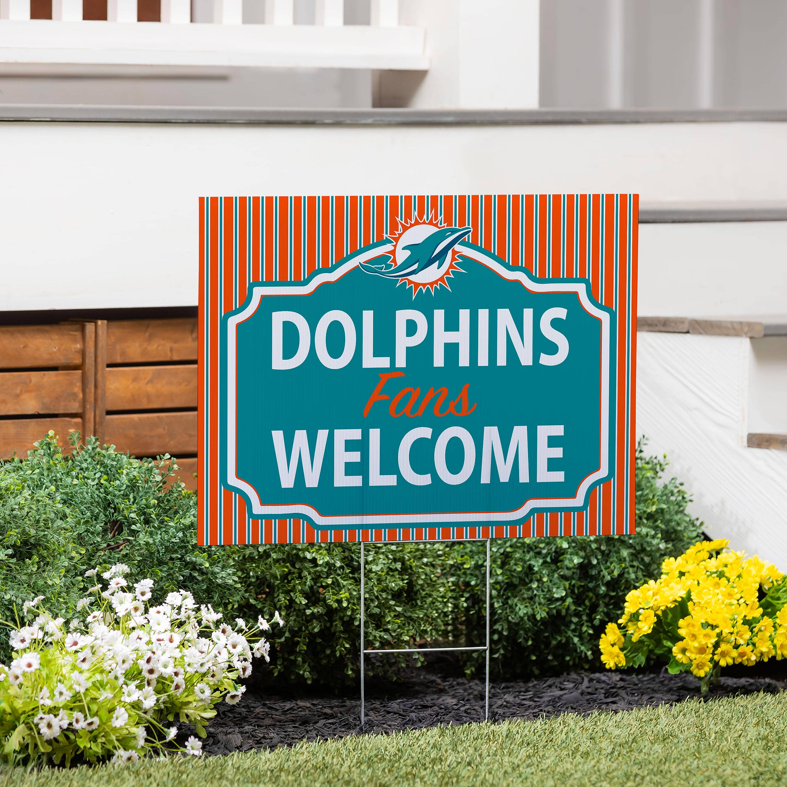 Evergreen Enterprises - Wholesale Outdoor Sign - Miami Dolphins Coroplast Yard Sign, "Fans Welcome"0