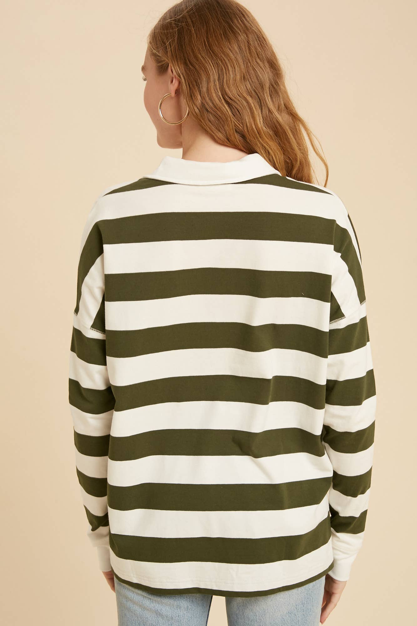 OLIVE STRIPED RUGBY TOP for wholesale on Faire3