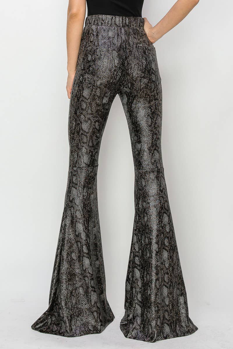 WISTERIA LANE - Wholesale Pants - Women's - PLUS SIZE PYTHON GOLD FOIL BELLBOTTOM KNIT PANTS-2300PAD6