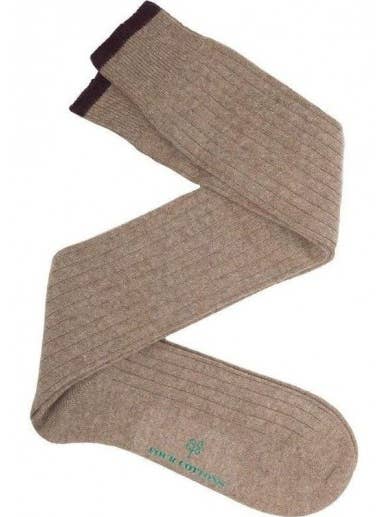 beige and aubergine cashmere wool high socks for wholesale by Four Cottons