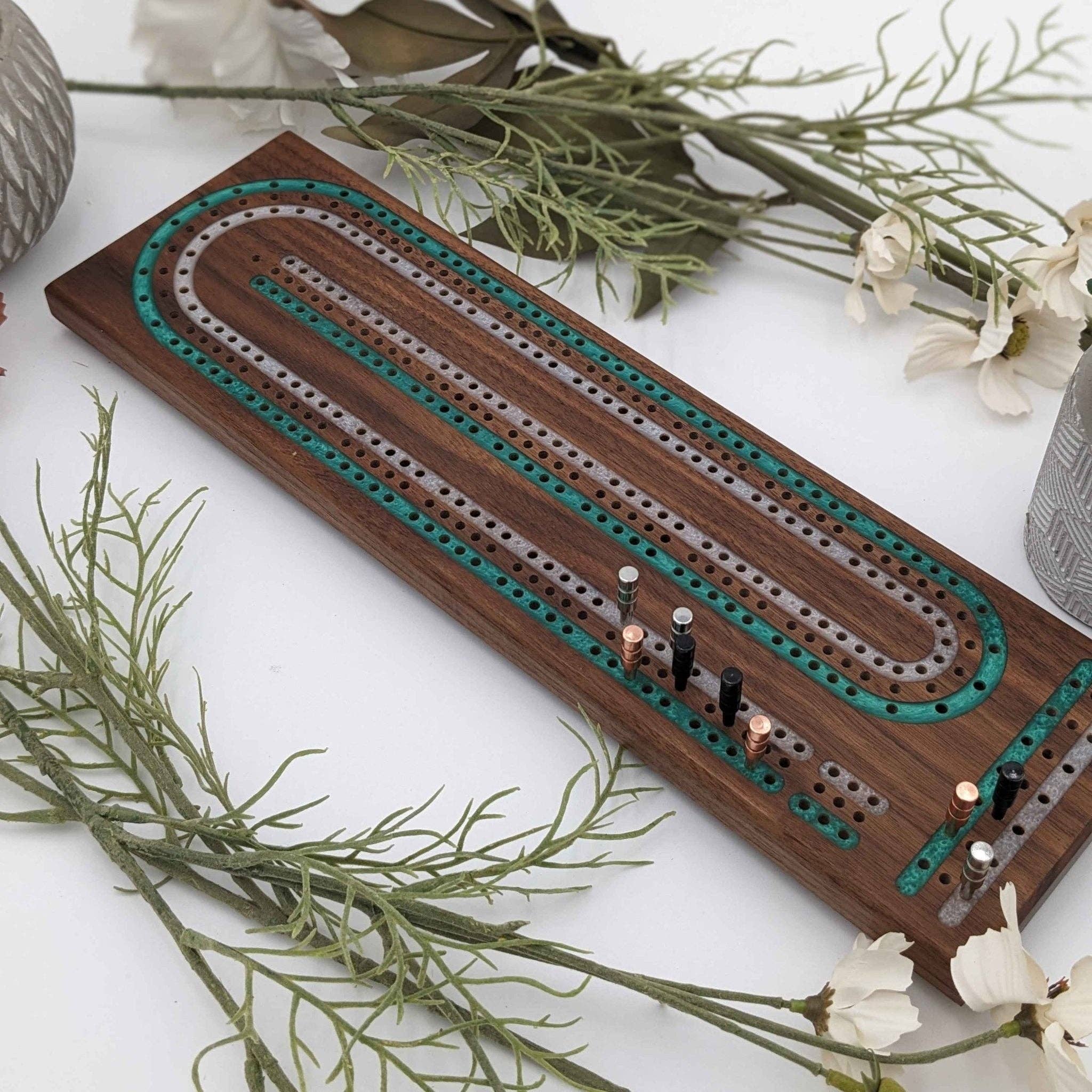 EBONWOOD – wholesale Brädspel – Premium cribbagebräde - Flerfilig smaragd- och silverhartsinlägg0