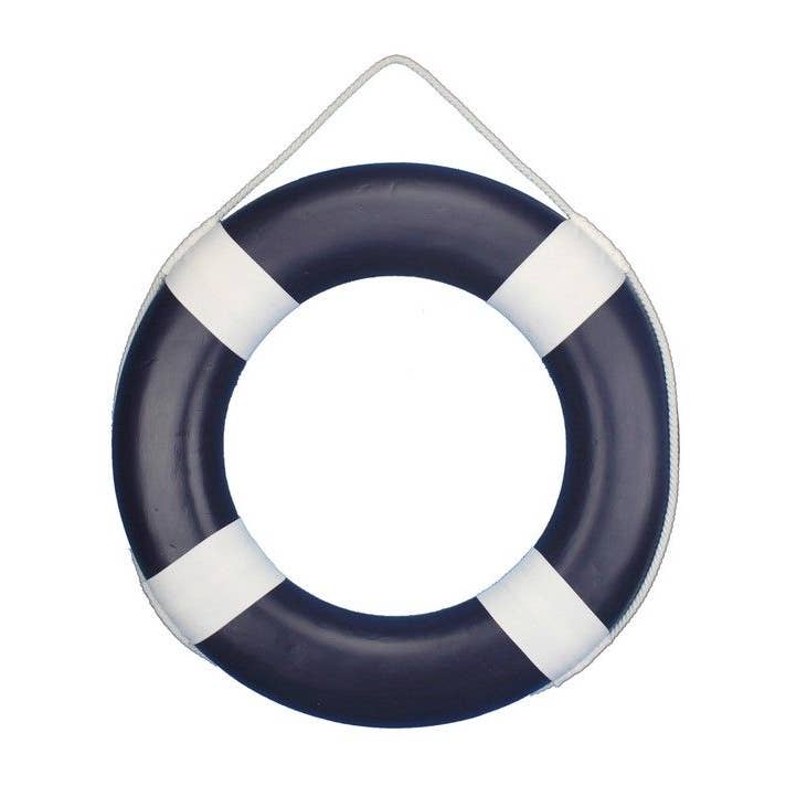 Dunkelblau gemalt dekorative Lifering mit weißen Bändern 20" für den Großhandel von Hampton Nautical