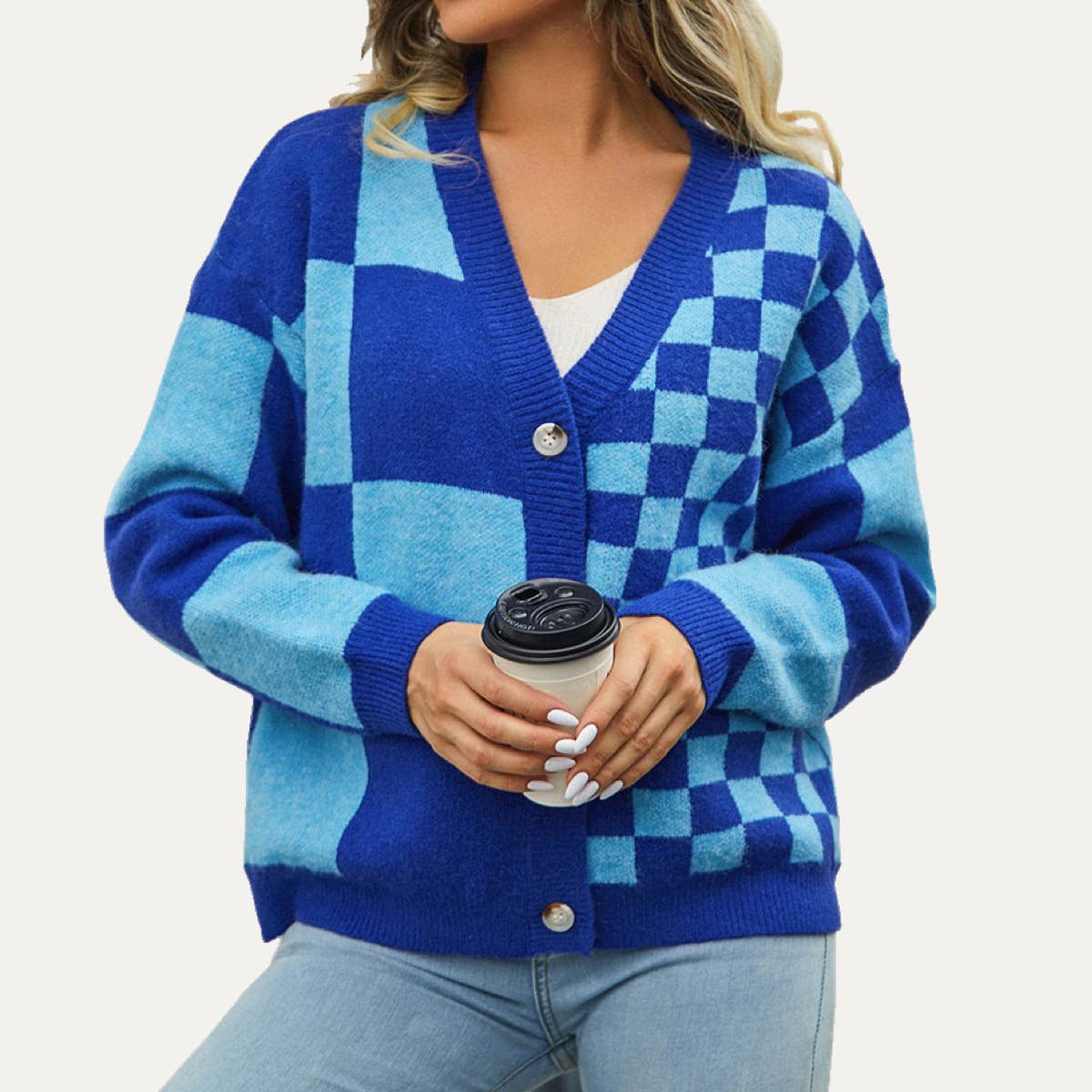 The Moment Collection – Engroshandel Cardigan - Dame – Trendy Geometrisk Mønster Button-Up Cardigan Sweater2