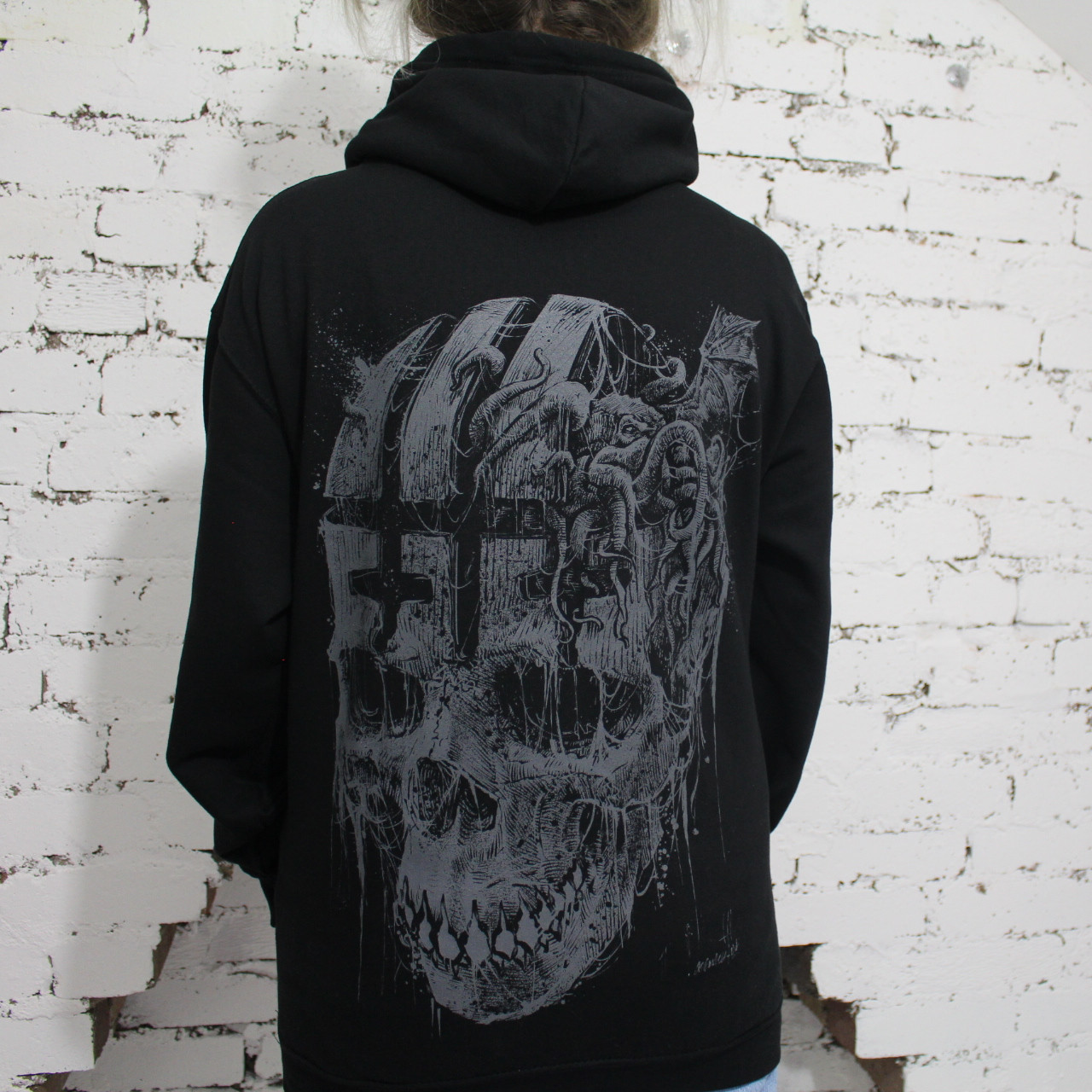 SORT Where is my Mind: Big Skull Unisex pullover-hoodie for engroshandel på Faire2