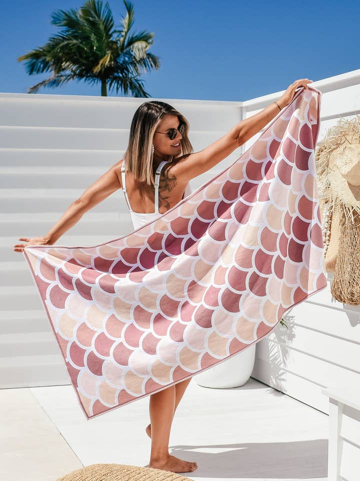 Pink Mermaid - Sand Free Beach Towel for wholesale by Breathing Travel