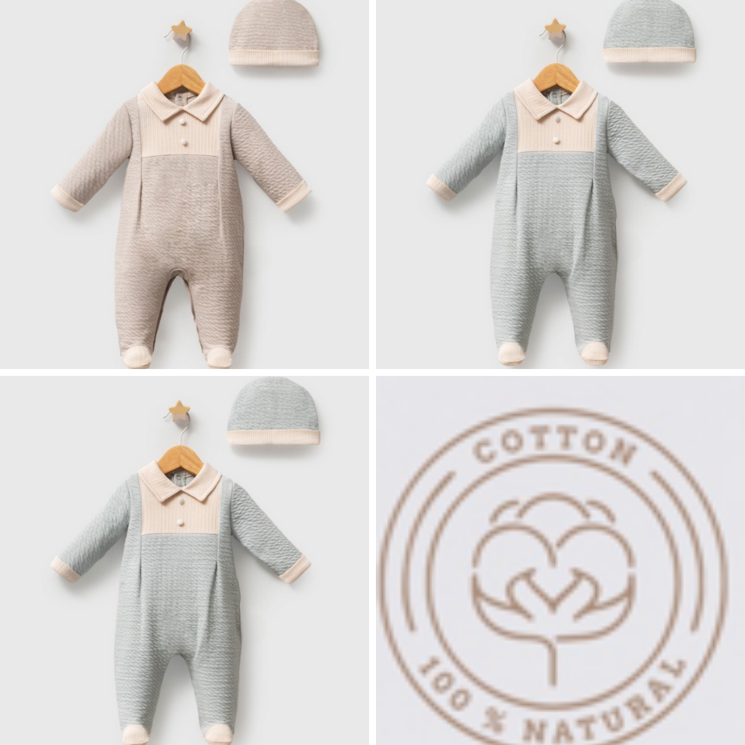 Omnis Pura – wholesale Clothing set – Baby – Vintage-Inspired Muslin Romper & Bonnet Set1