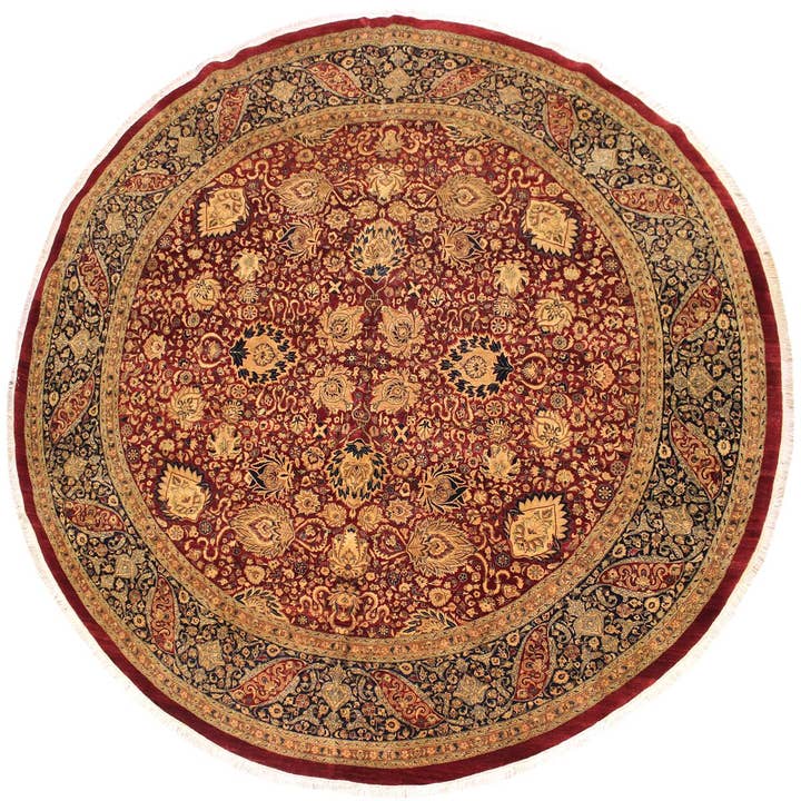 Antique Vegetable Dyed Kashan Lupita Red/Blue Wool Round - 11'10'' x 11'11'' for wholesale by Arshs Fine Rugs