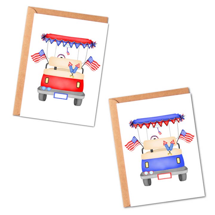4th of July Golf Cart Patriotic Holiday Greeting Card for wholesale by Simply Crafty