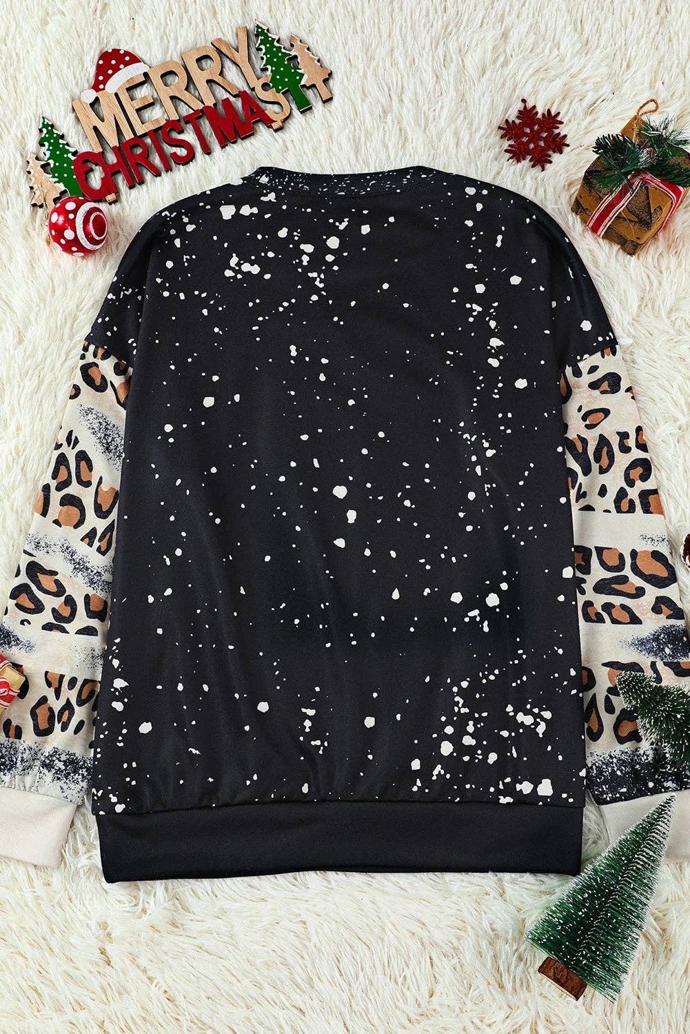 Black PRAY Letter Leopard Bleached Color Block Sweatshirt for wholesale on Faire3