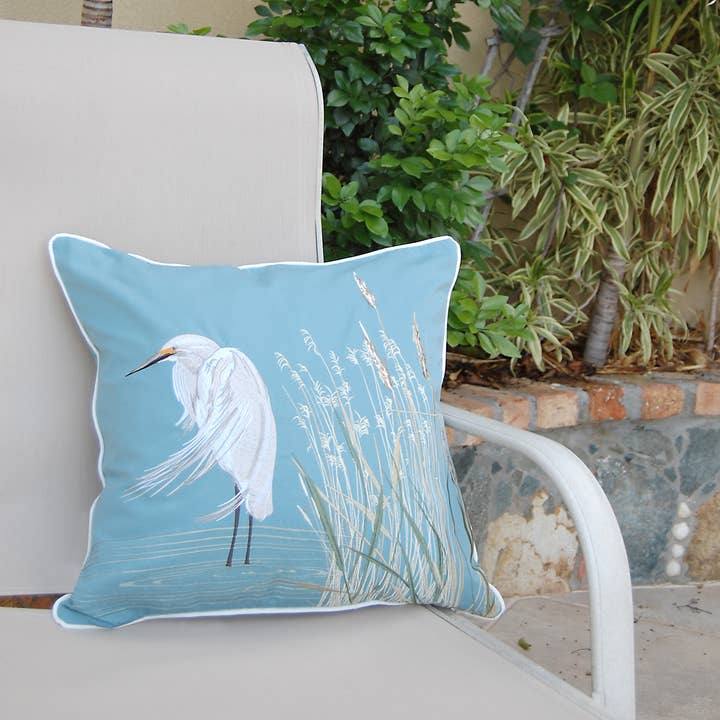 Rightside Design - Wholesale Throw/Decorative Pillow - Snowy White Egret Indoor/Outdoor Throw Pillow