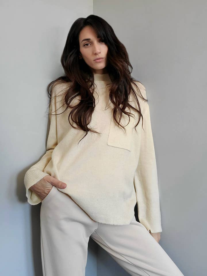 Chelsea Pocket Ivory Sweater for wholesale by LBLC the Label