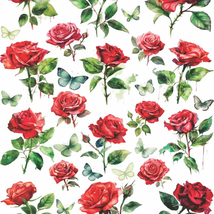 Röda rosor blommor decoupage rispapper - 2x A3 - för hantverk för wholesale av Craft Kreatively