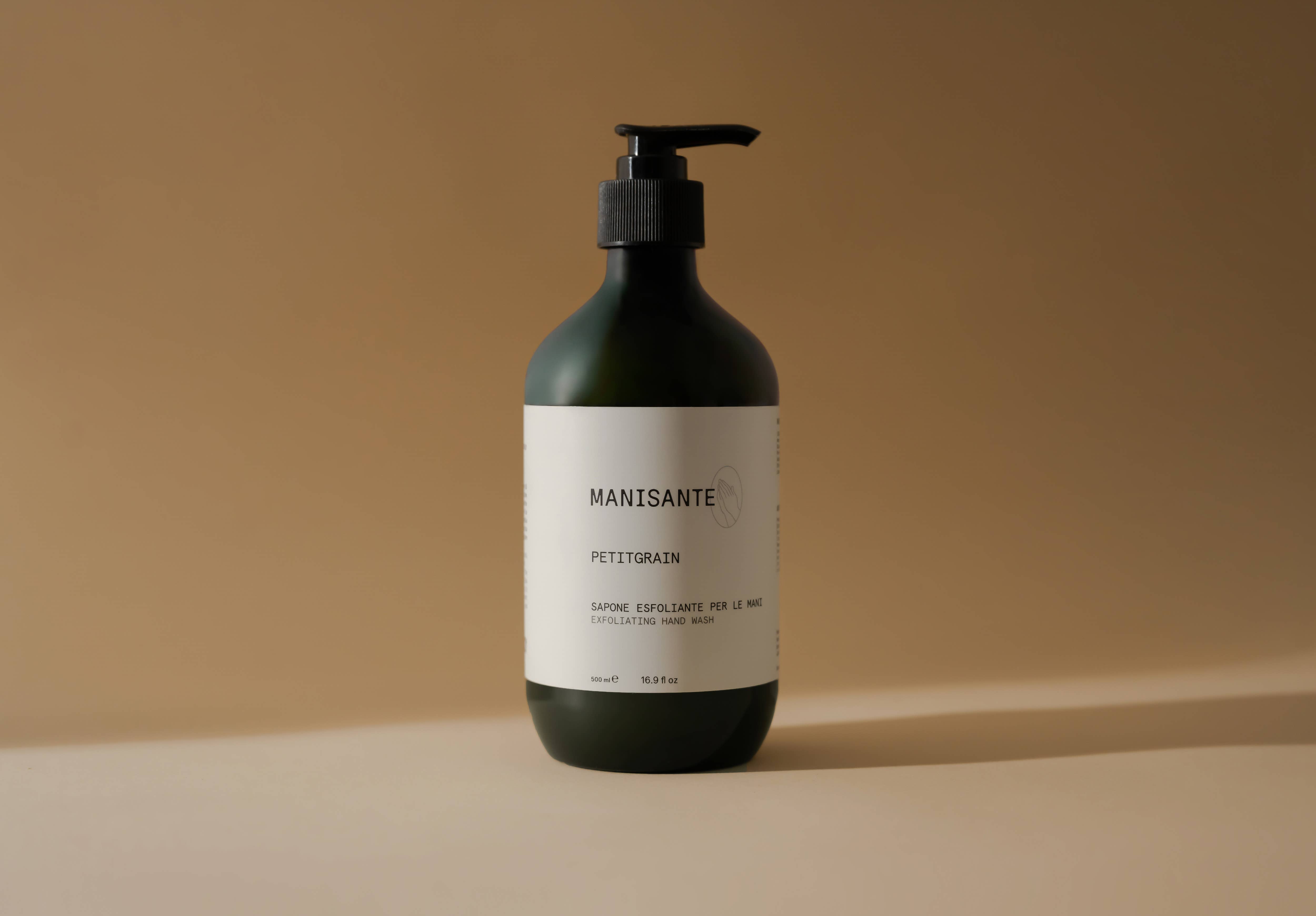 Manisante - Vente Savons/lotions pour les mains - Savon liquide exfoliant végétalien durable Petitgrain1