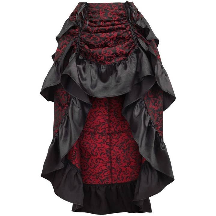 Red/Black Brocade Adjustable High Low Bustle Skirt for wholesale by Daisy Corsets