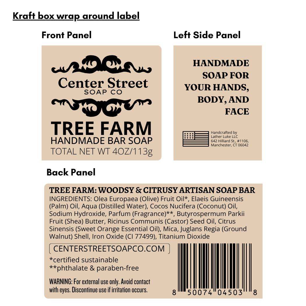 Center Street Soap Co - Wholesale Bar Soap - Tree Farm Christmas Handmade Bar Soap- 4oz4
