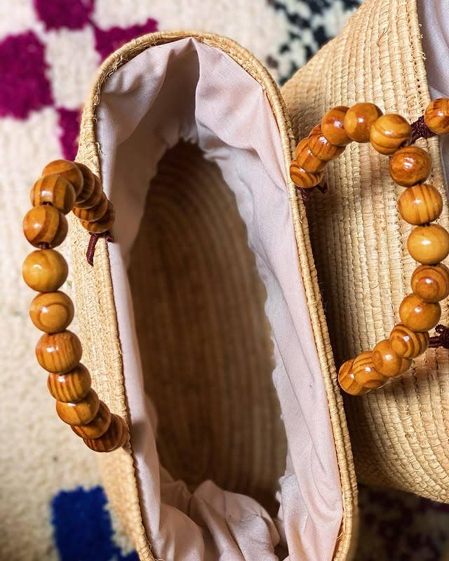 martitec - Vente Sac de plage - Sac en raphia fait main avec poignées en perles de bois2