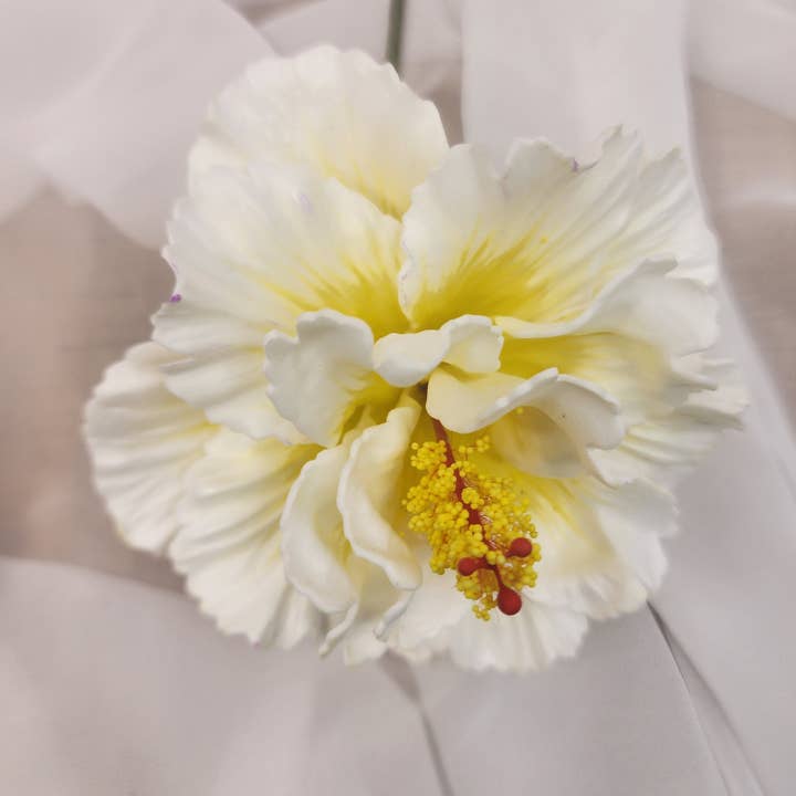 White /Yellow Double Hibiscus 11cm- Realistic artificial Flowers for wholesale by Realistic Artificial Flowers