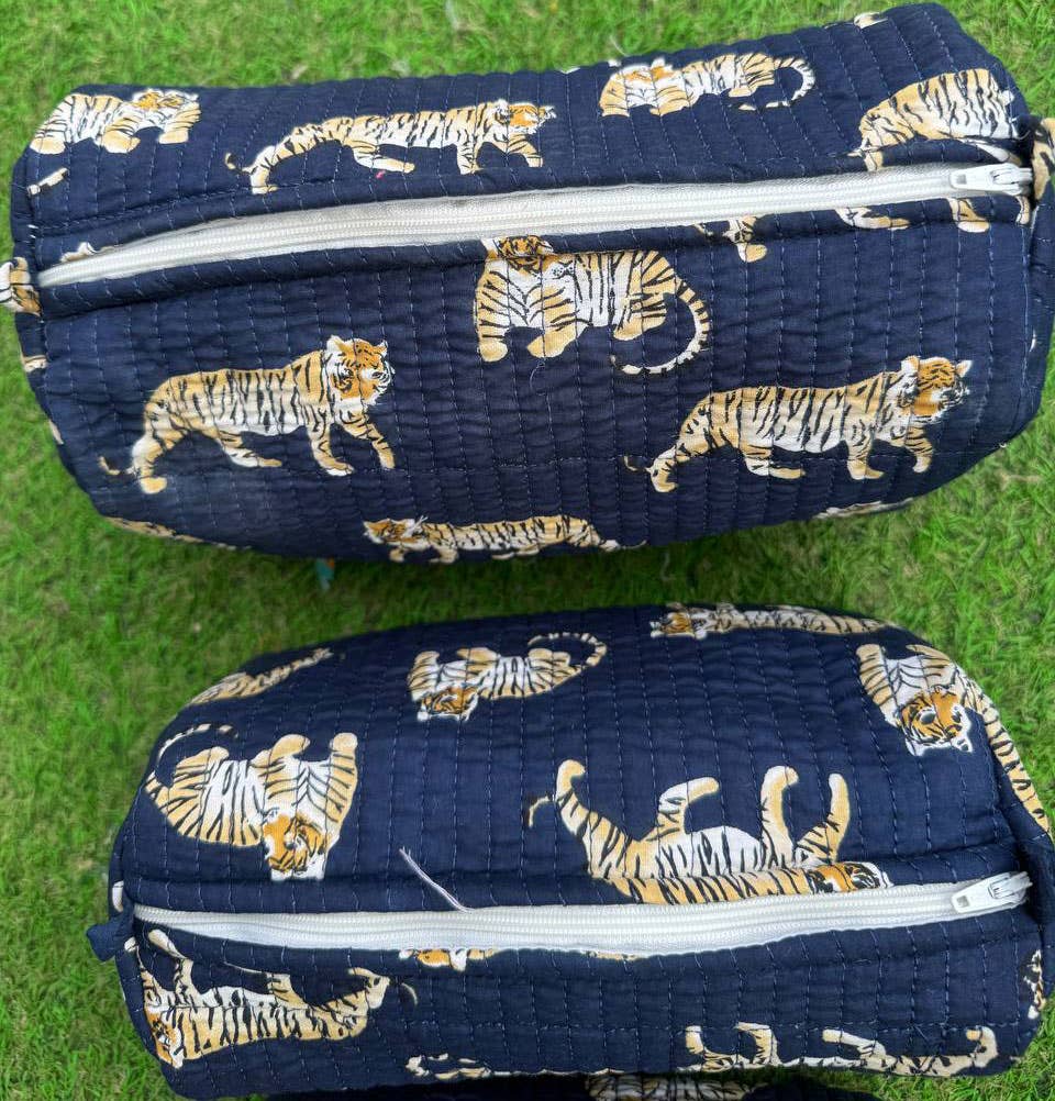 bhavnas boutique - Vendita all'ingrosso Borsa per trucchi/cosmetici - Borsa con Stampa Tigre Borsa Trapuntata in Cotone Borsa da Donna Borse da Toilette1