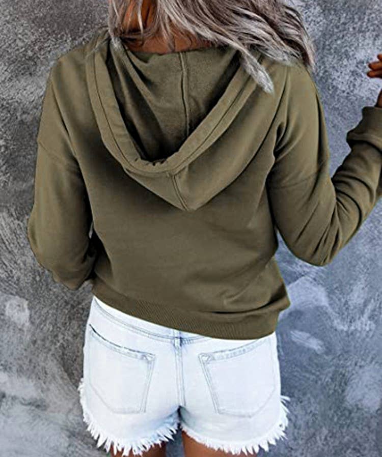 HIDDENBRAND - Wholesale Hoodie - Women's - Large Pockets Half Buttoned Hooded Sweatshirt14