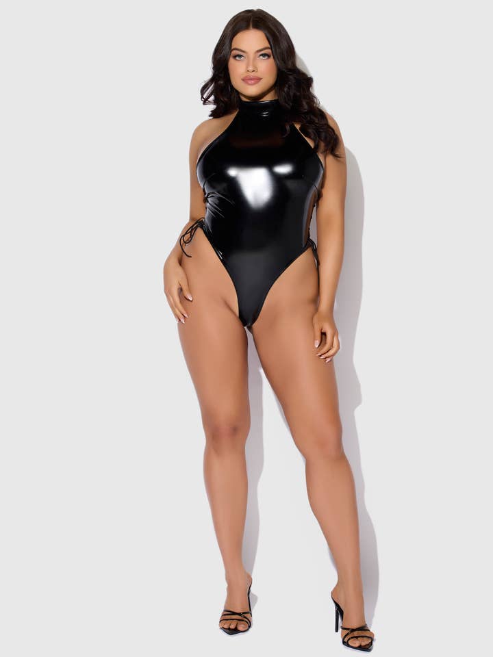 House of Desire - Wholesale Lingerie Bodysuit - Women's - TRINITY PATENT LACE UP HALTER TEDDY6