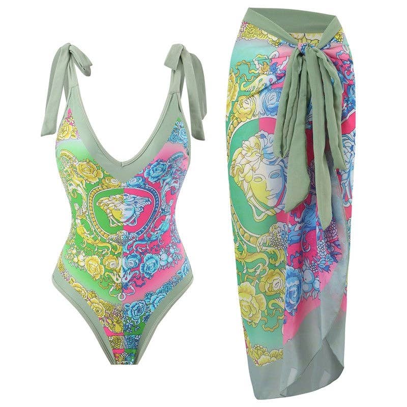 Sheer Trend - Wholesale Two Piece Swimsuit - Women's - Floral Print Swimsuit Set With Skirt - 2 Piece4