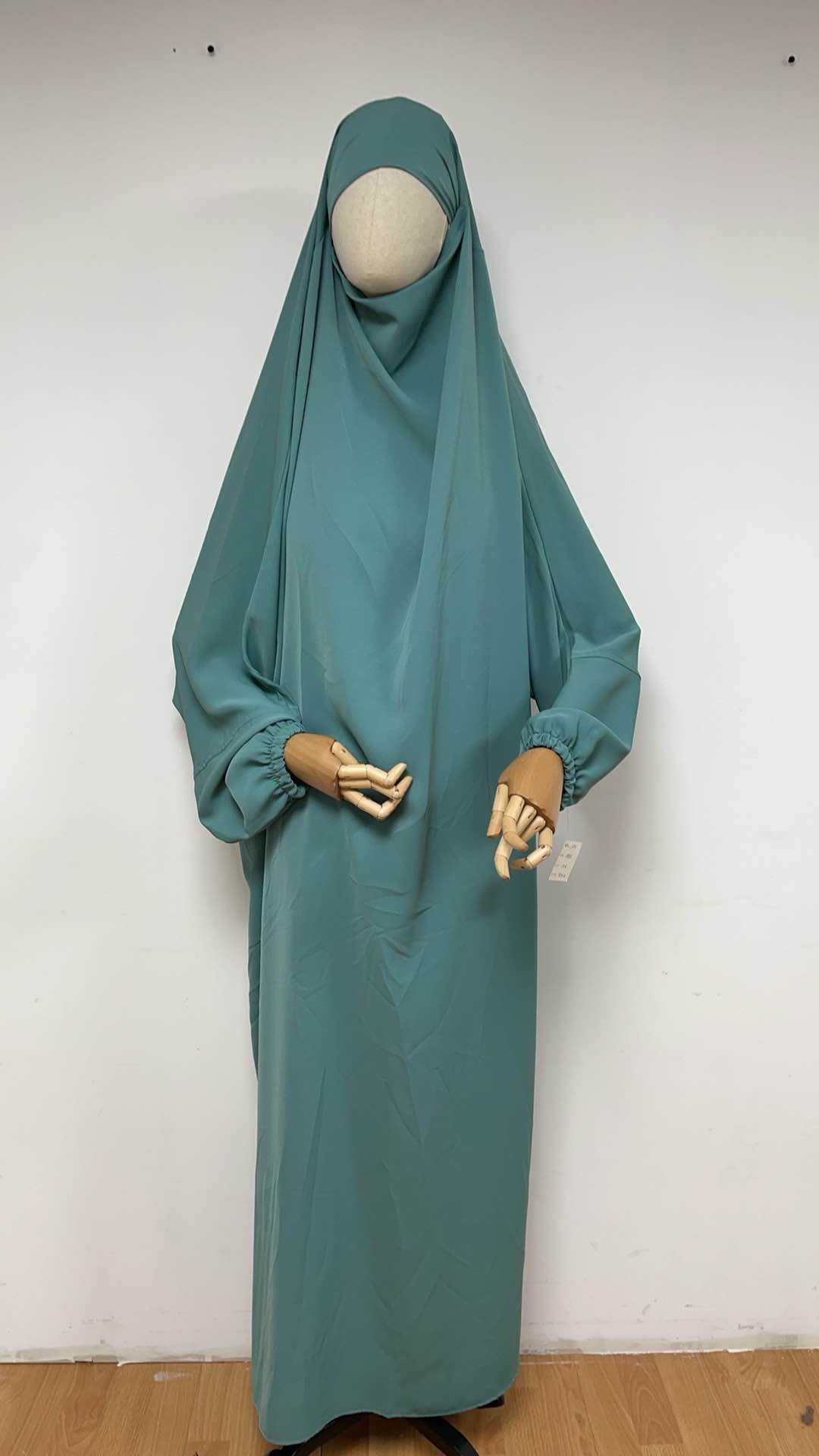 Aawoe Abaya - Wholesale Kaftan - Women's - Long Medina silk jilbab with puff sleeves - 23052