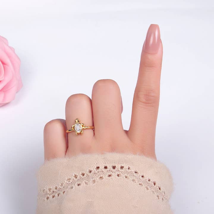 Aim Eternal - Wholesale Single Stone/Solitaire Ring - 24K Gold Filled Baby Turtle Animal Ring | U-4122