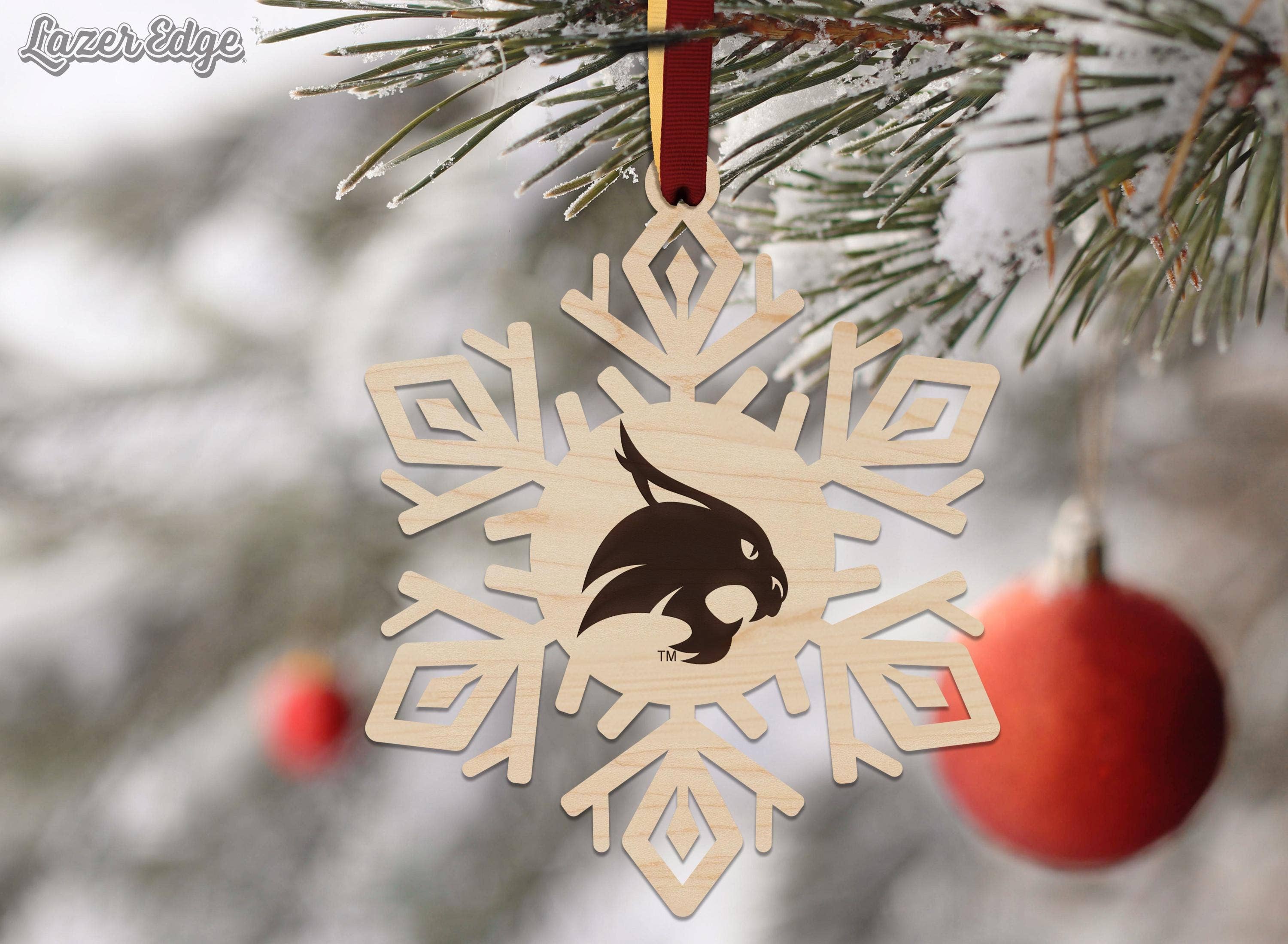 LazerEdge - Wholesale Ornament - Texas State University Bobcats Snowflake Ornament – Crafted from Cherry and Maple Wood – Texas State Bobcats3