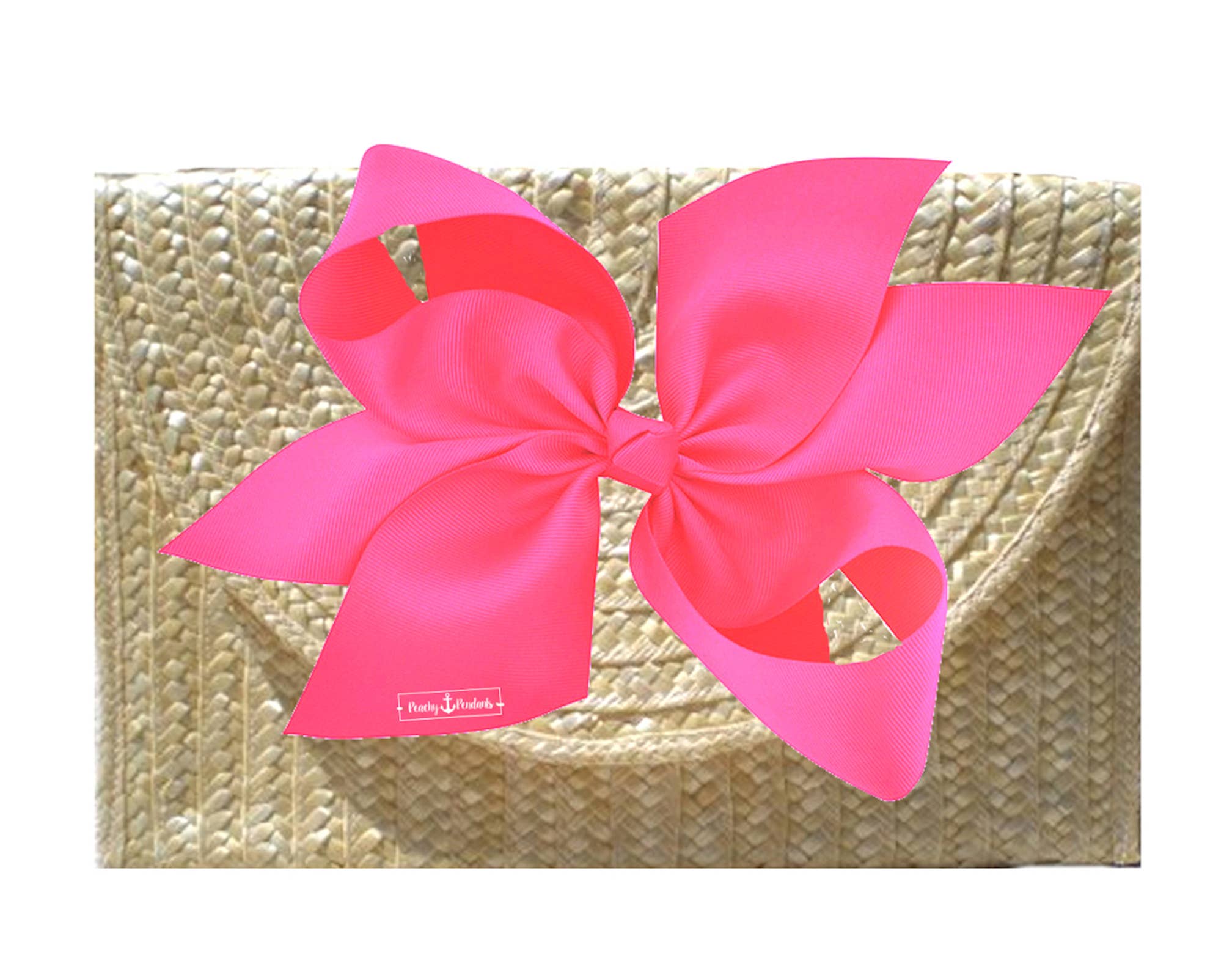 Peachy Pendants - Wholesale Clutch Bag - Women's - Vineyard Straw Clutch with Hot Pink Bow3