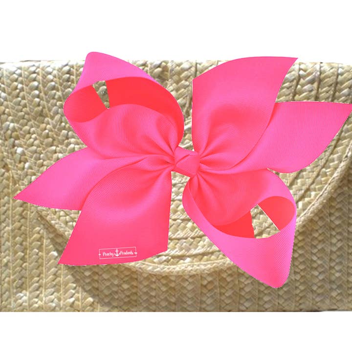 Peachy Pendants - Wholesale Clutch Bag - Women's - Vineyard Straw Clutch with Hot Pink Bow3