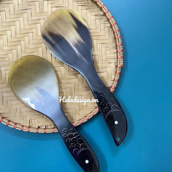 Hala Design - Wholesale Serving utensil - Buffalo Horn Fish Rice Paddle Spoon, Salad Serving5