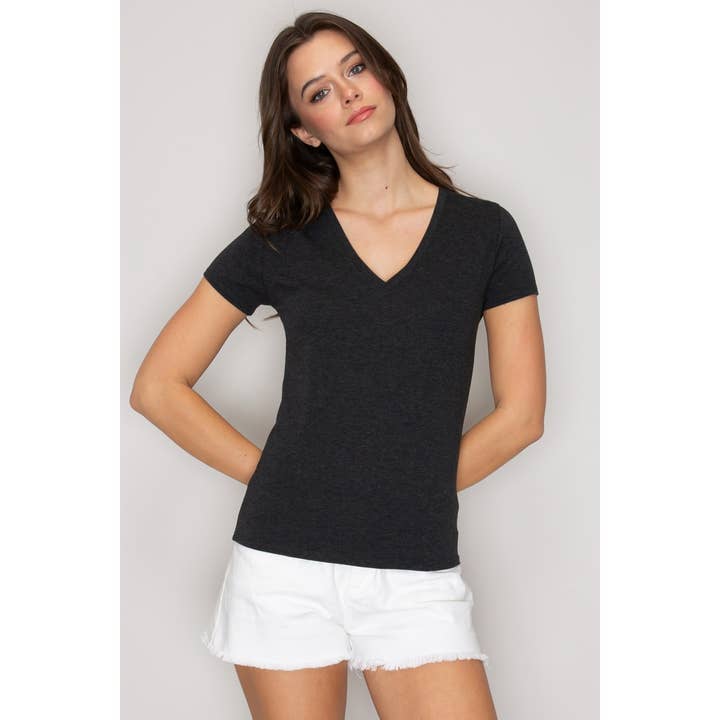 Short Sleeve V Neck Classic Fit Cotton Knit Tee for wholesale by Popular 21