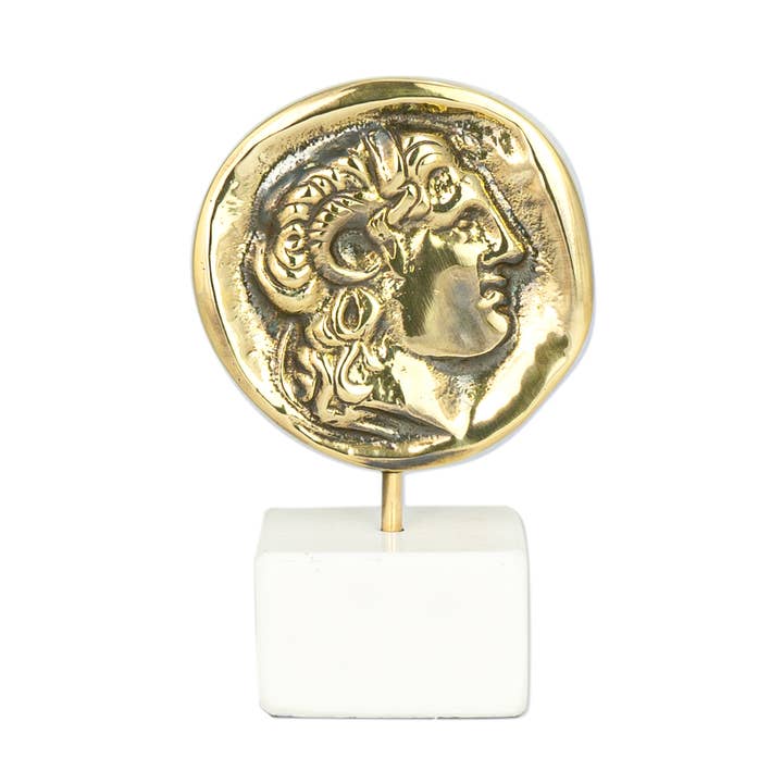 Escultura de Alexandre, o Grande, latão maciço em mármore branco por atacado de ARTIA LTD