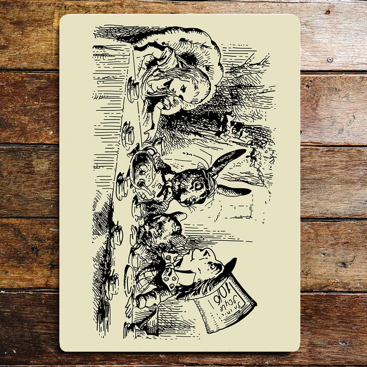 Wandschild „Alice im Wunderland Tea Party“ aus Metall für den Großhandel von The British Metal Signs Company