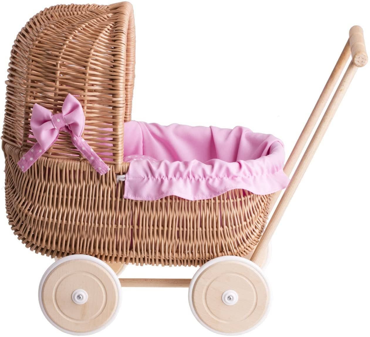 The Wicker Stories - Wholesale Doll Stroller - Kids - Natural Wicker Pram With Handle And Cotton5