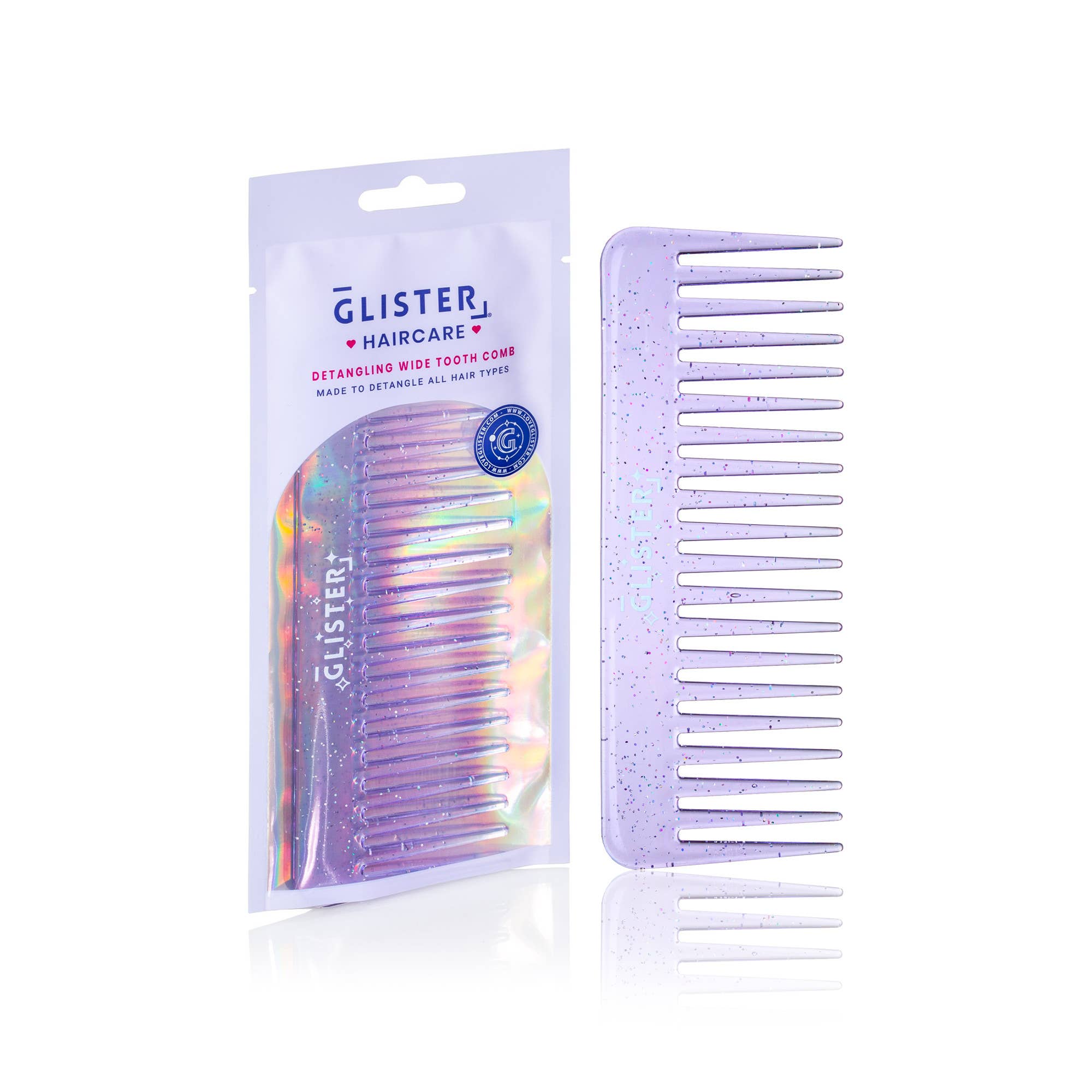Glister - Wholesale Hair Brush/Comb - "Sparkle" Wide Tooth Detangling Comb | Glitter Finish2