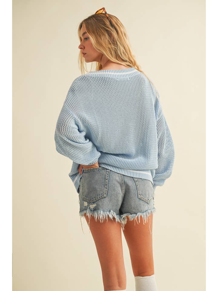 Mustard Seed - Wholesale Knit Sweater - Women's - V NECK NUMBERS SWEATER TOP5