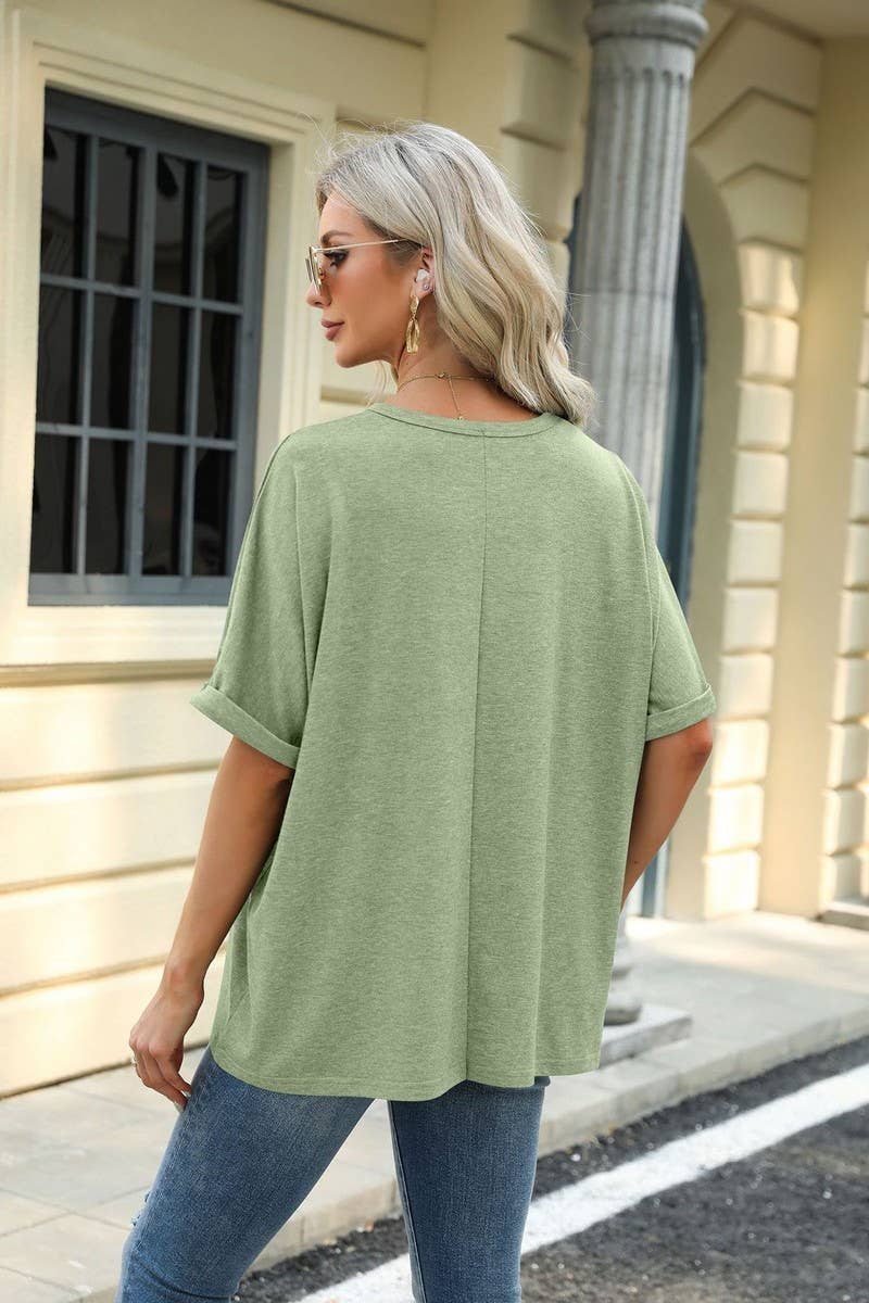 Lily Clothing - Wholesale T-Shirt - Women's - ROUND NECK SOLID COLOR SHORT SLEEVE LOOSE T SHIRT_CWTSTS02803