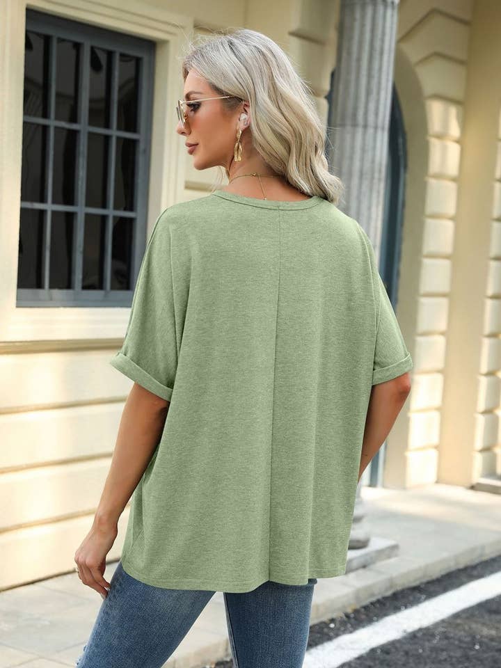 Lily Clothing - Wholesale T-Shirt - Women's - ROUND NECK SOLID COLOR SHORT SLEEVE LOOSE T SHIRT_CWTSTS02803
