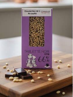Dark chocolate bar 66% puffed rice 100g for wholesale by Limouzi Saveurs