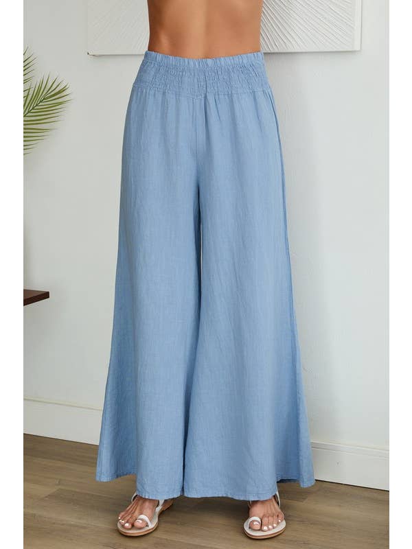 VENTI6 – Großhandel Hose – Damen – ELASTISCHE GESMOKTE TAILLE LEINEN WEITBEIN-HOSE (616/10210)8