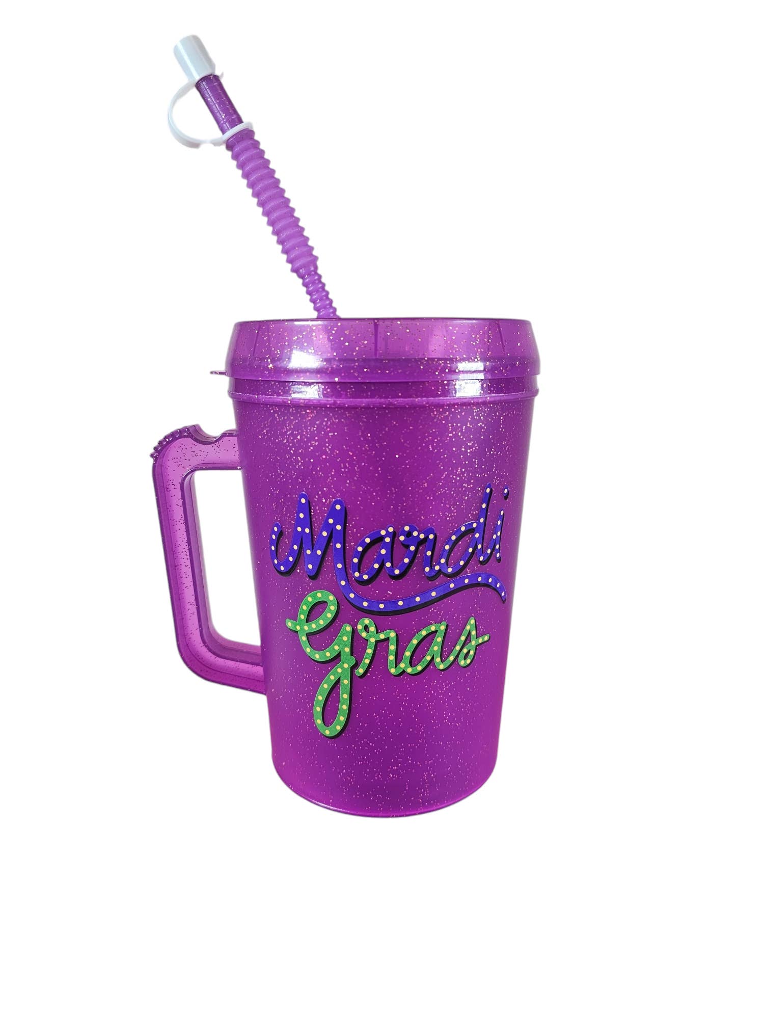 Scratch Decor - Wholesale Insulated Mug/Tumbler - Mardi Gras Cursive HIP SIPS Mega Trucker Mug 34oz
