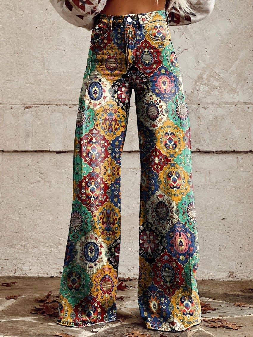 Tourtiwi - Wholesale Pants - Women's - Printed Women's Wide Leg Pants Flared Long Pants3