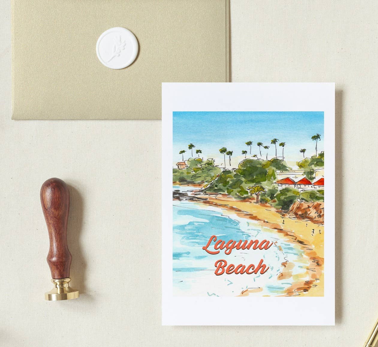 Maria Langgle - Wholesale Everyday Greeting Card - Laguna Main Beach Folded Greeting Card with Envelope 5x7 1