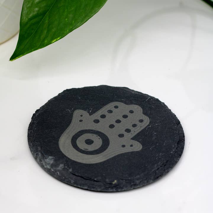 Three Witches Tea Shop - Wholesale Coasters - Hamsa Hand Engraved Slate Coaster1