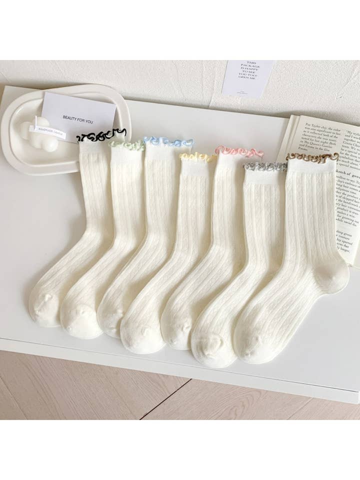 Rufia - Pastelfarvet Kabelstrikkede Crew Sokker med Flæsekant for engroshandel hos Funkyrel® Atzbranding Limited