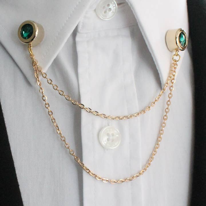 Alfiler de cuello de camisa 5 en 1 con piedras intercambiables, camisa dorada para venta al por mayor de COOLMENCLUB