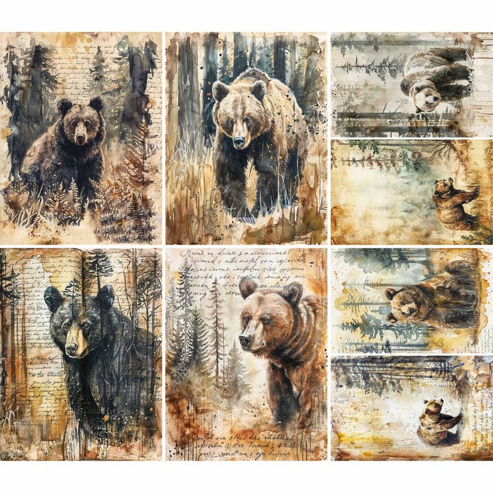 Ours | Papiers de riz pour découpage | 6 motifs | A4 pour la vente par Craft Kreatively