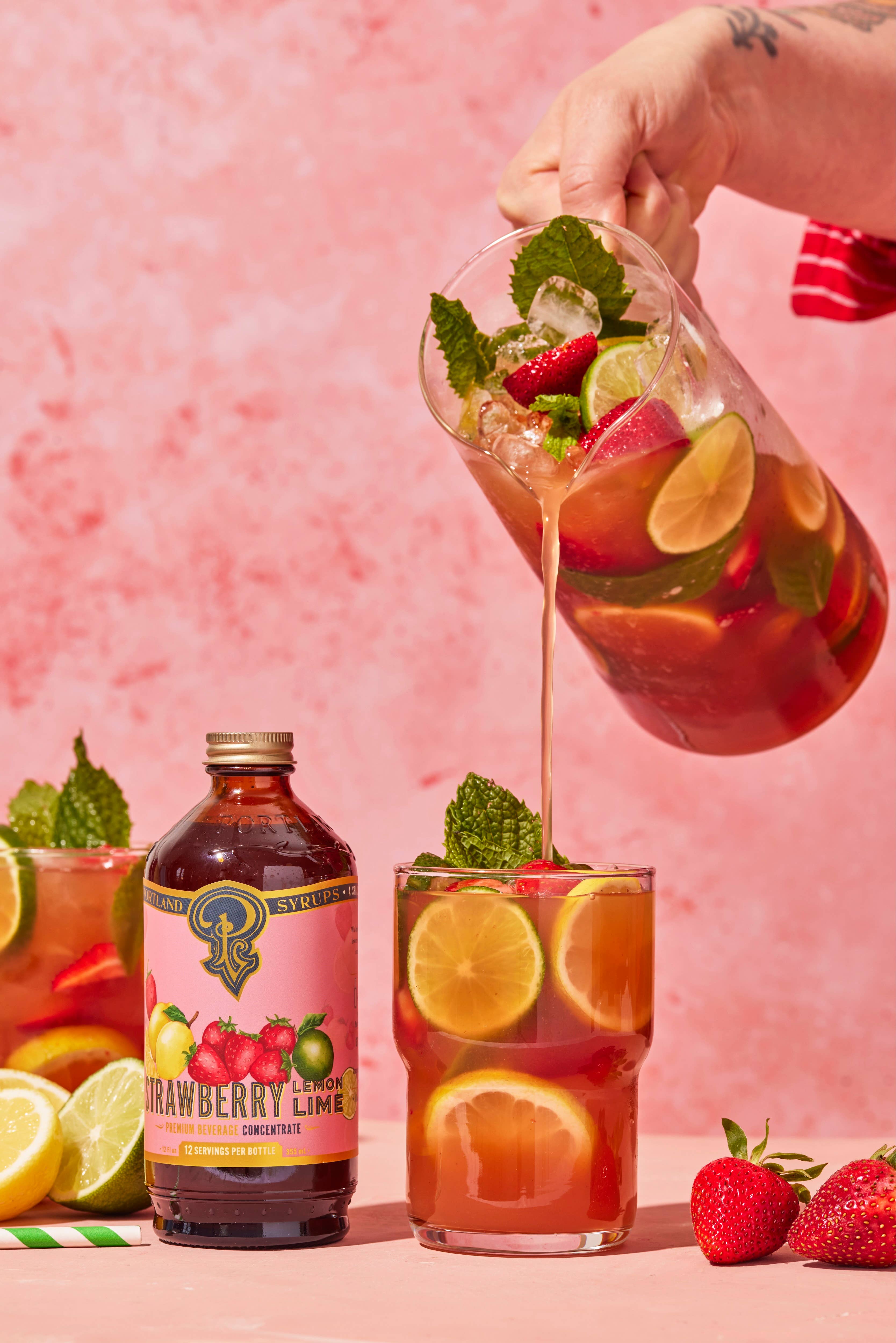 Portland Syrups - Wholesale Cocktail Mix/Syrup - Strawberry Lemon Lime Syrup 12 oz - cocktail / mocktail mix7